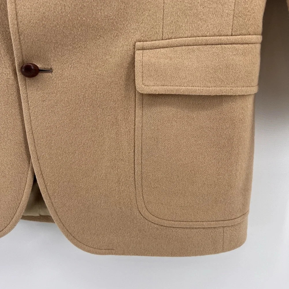 Chaps‎ Ralph Lauren Camel Hair Blazer Jacket Pockets Leather Buttons USA
